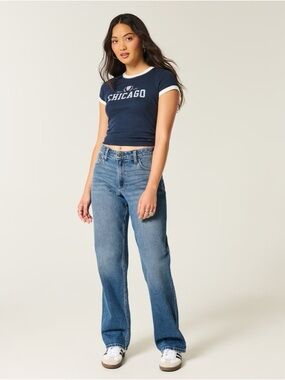 Hollister high rise dad blue jeans 6 short waist 28